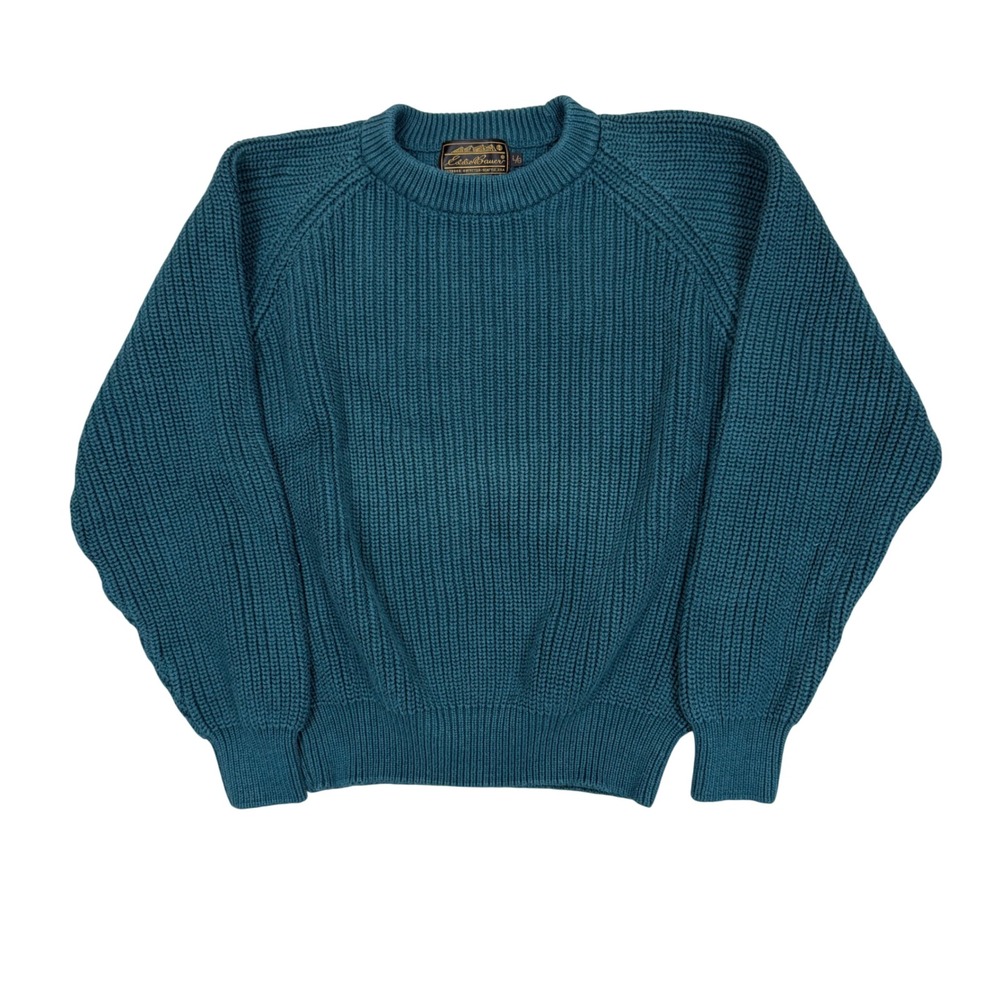Vintage 90s Eddie Bauer Shaker Knit Sweater L Teal Cotton Crewneck Heritage
